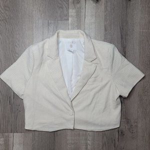house of harlow 1960 crop checkered cream short sleeve blazer size medium